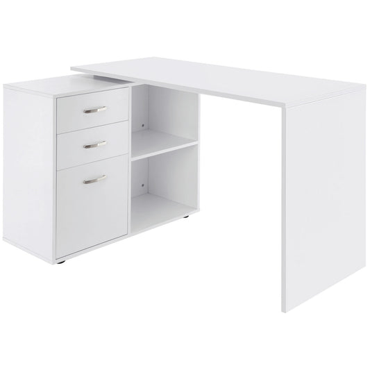 L-Shaped Desk, Computer Corner Desk with Storage Shelf, Drawer, PC Table Home Office Workstation, White