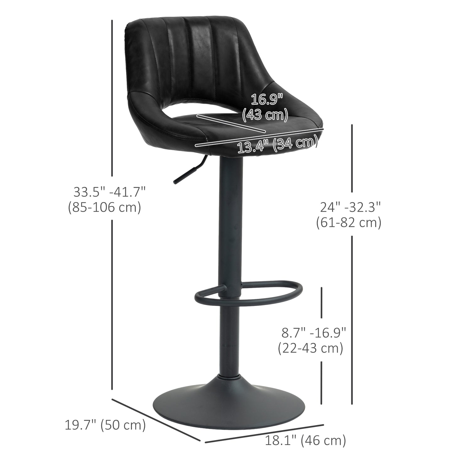 Swivel Bar Stools Set of 2 with Footrest, Faux Leather Upholstered Counter Height Barstools with Round Metal Base