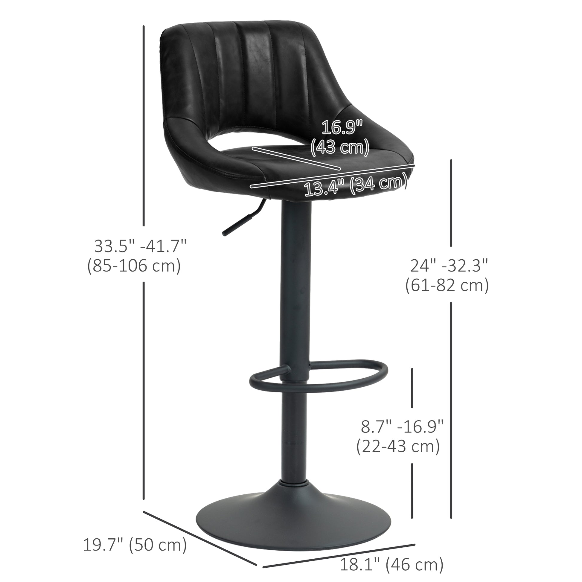Swivel Bar Stools Set of 2 with Footrest, Faux Leather Upholstered Counter Height Barstools with Round Metal Base