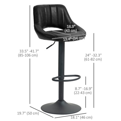 Swivel Bar Stools Set of 2 with Footrest, Faux Leather Upholstered Counter Height Barstools with Round Metal Base
