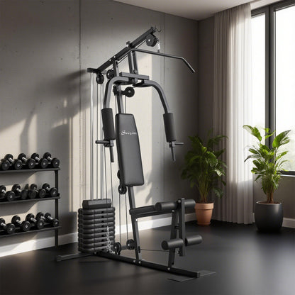 Soozier Home Gym Equipment, Multifunction Workout Machine with 99lbs Weight Stack for Back, Chest, Arm, Legs, and Full B
