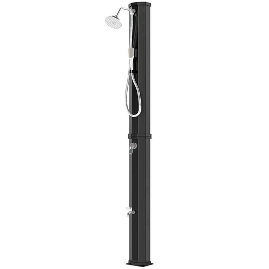 16 Gal Solar Heated Shower, 7.4 FT Outdoor Shower with 2 Shower Heads, Adjustable Temperature, Foot Faucet