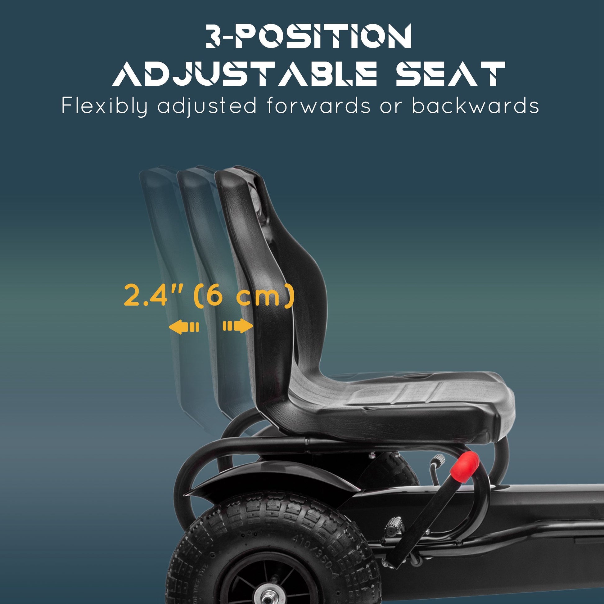 VarietyKart Pedal Go Kart for Kids, Pedal Car with Adjustable Bucket, Handbrake, 4 Rubber Wheels Powered Ride, Black