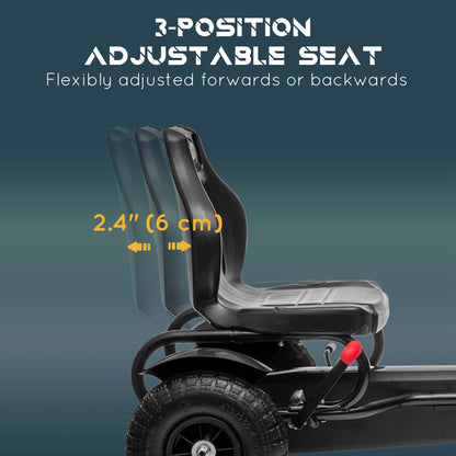 VarietyKart Pedal Go Kart for Kids, Pedal Car with Adjustable Bucket, Handbrake, 4 Rubber Wheels Powered Ride, Black