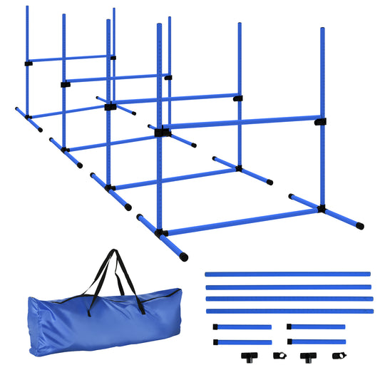 Set of 4 Dog Agility Training Equipment Adjustable Jump Bar Pet Exercise Kit with Carrying Bag (Blue)