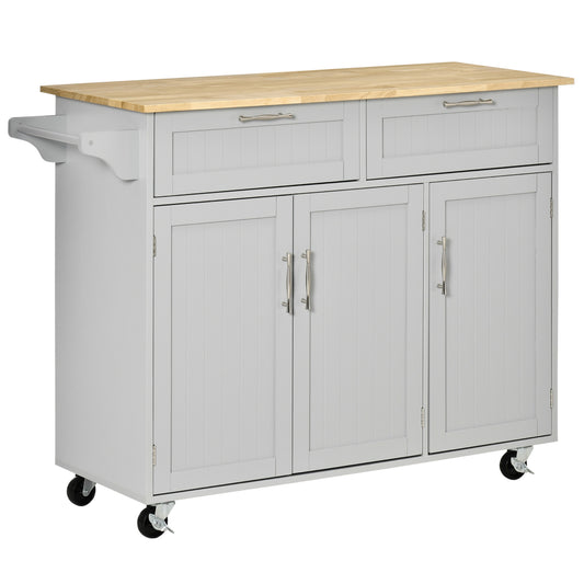 Rolling Kitchen Island, Kitchen Cart on Wheels with 2 Storage Drawers, 3 Door Cabinets and Towel Rack for Dining Room (G