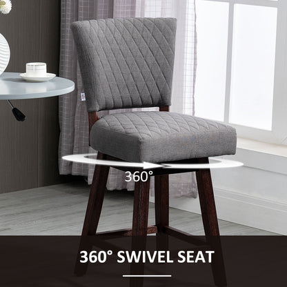 2 Pieces Swivel Bar Stools, Counter Height Stools Set of 2 with Wood Legs and Footrests for Dining Room, Dark Grey