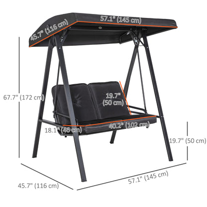 2-Seater Outdoor Porch Swing with Adjustable Canopy, Patio Swing Chair for Garden, Poolside, Backyard, Black