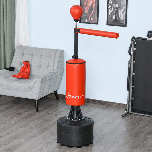 Soozier Freestanding Boxing Punch Bag Stand with 360° Rotating Flexible Arm, Speed Ball, Waterable and Sandable Base, Re