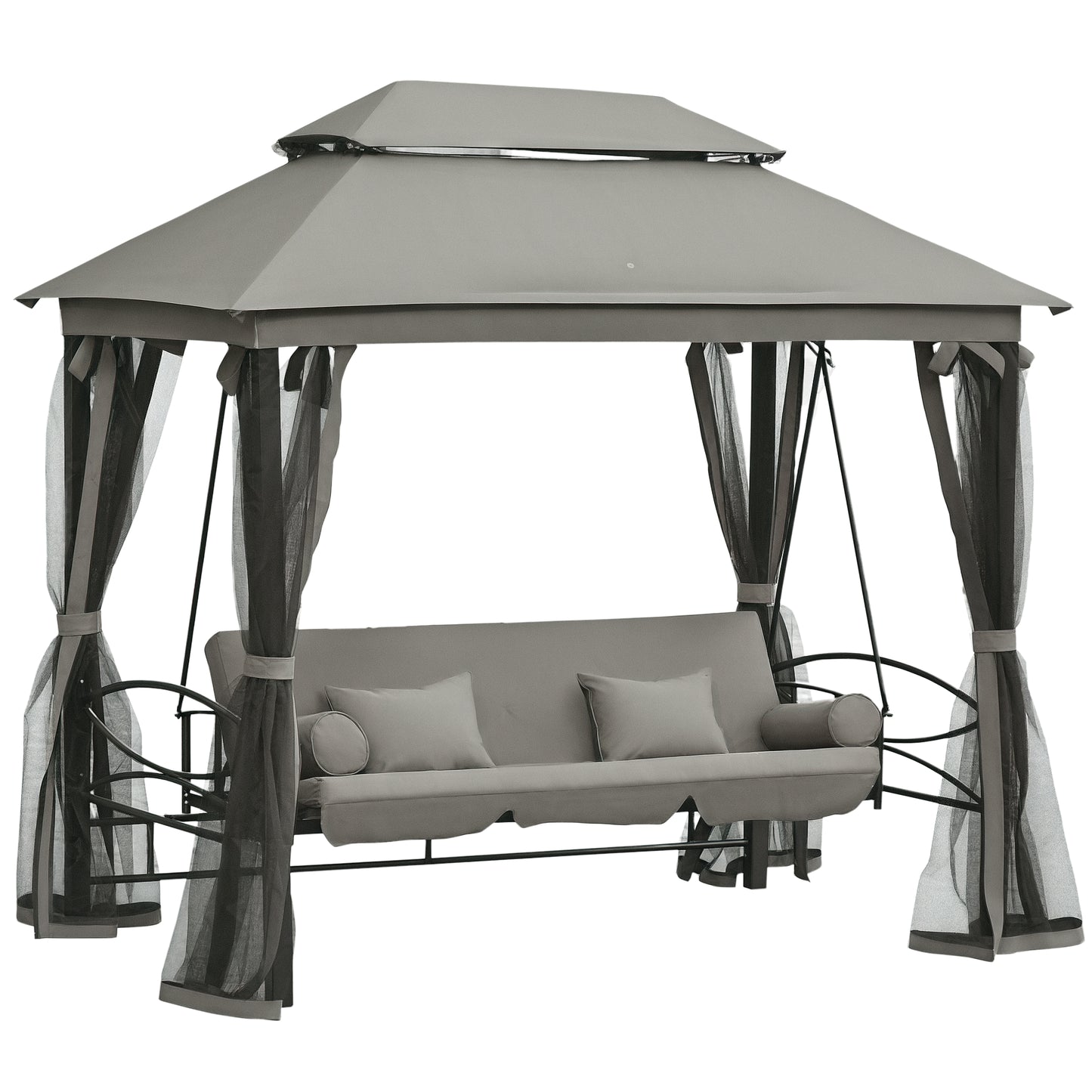 3 Person Outdoor Patio Daybed, 3 in 1 Canopy Gazebo Swing Chair Garden Hammock with Sun Shade, Mesh Mosquito and Net, Da