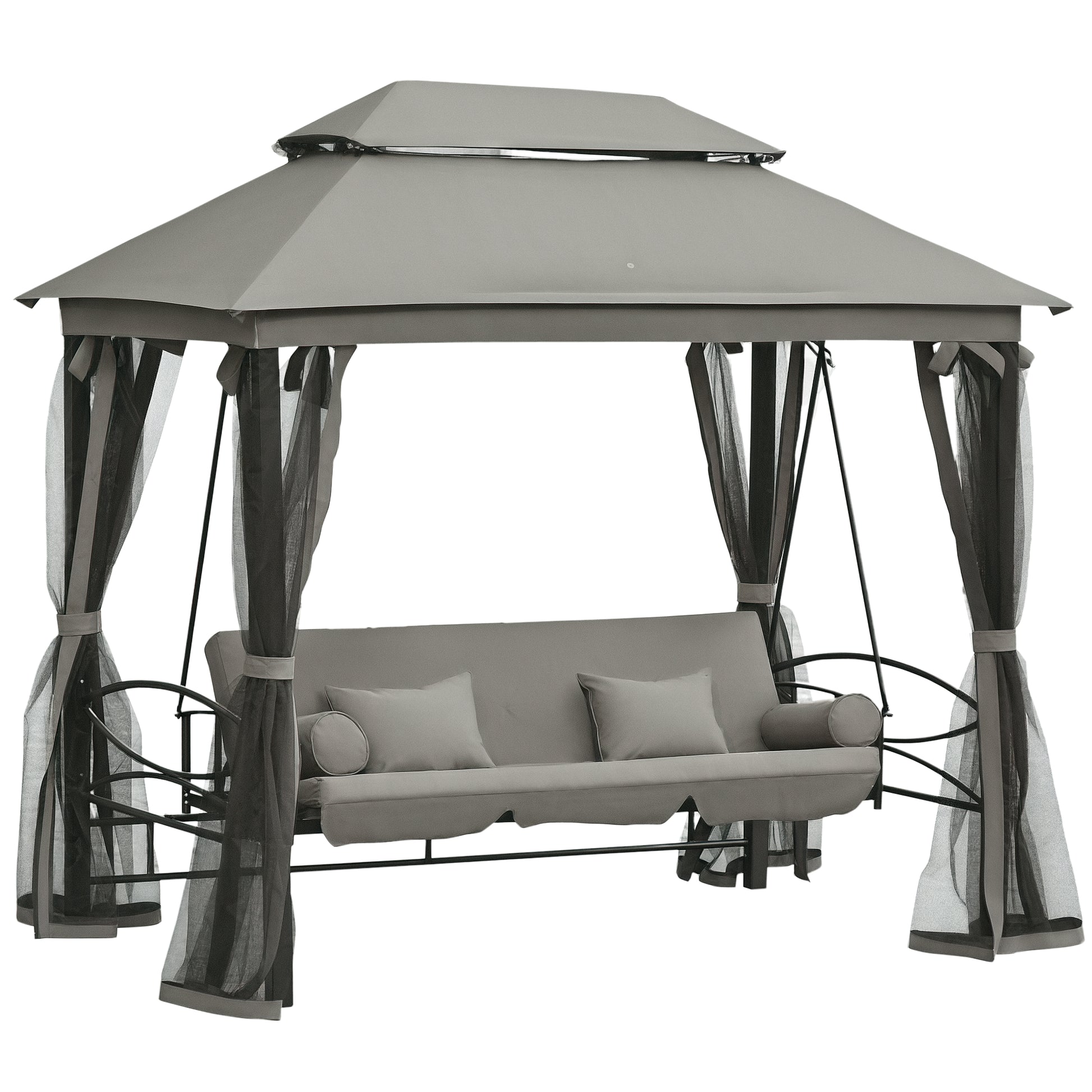 3 Person Outdoor Patio Daybed, 3 in 1 Canopy Gazebo Swing Chair Garden Hammock with Sun Shade, Mesh Mosquito and Net, Da