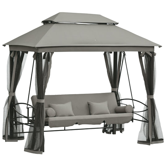 3 Person Outdoor Patio Daybed, 3 in 1 Canopy Gazebo Swing Chair Garden Hammock with Sun Shade, Mesh Mosquito and Net, Da