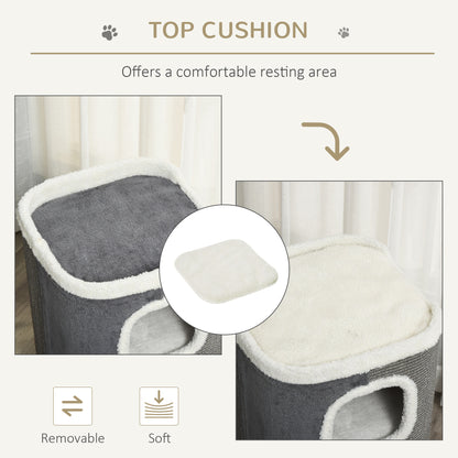 4-Story Cat House for Indoor, Cat Condo with Sisal Scratching Surface, Removable Cushion, 16" x 16" x 29", Grey