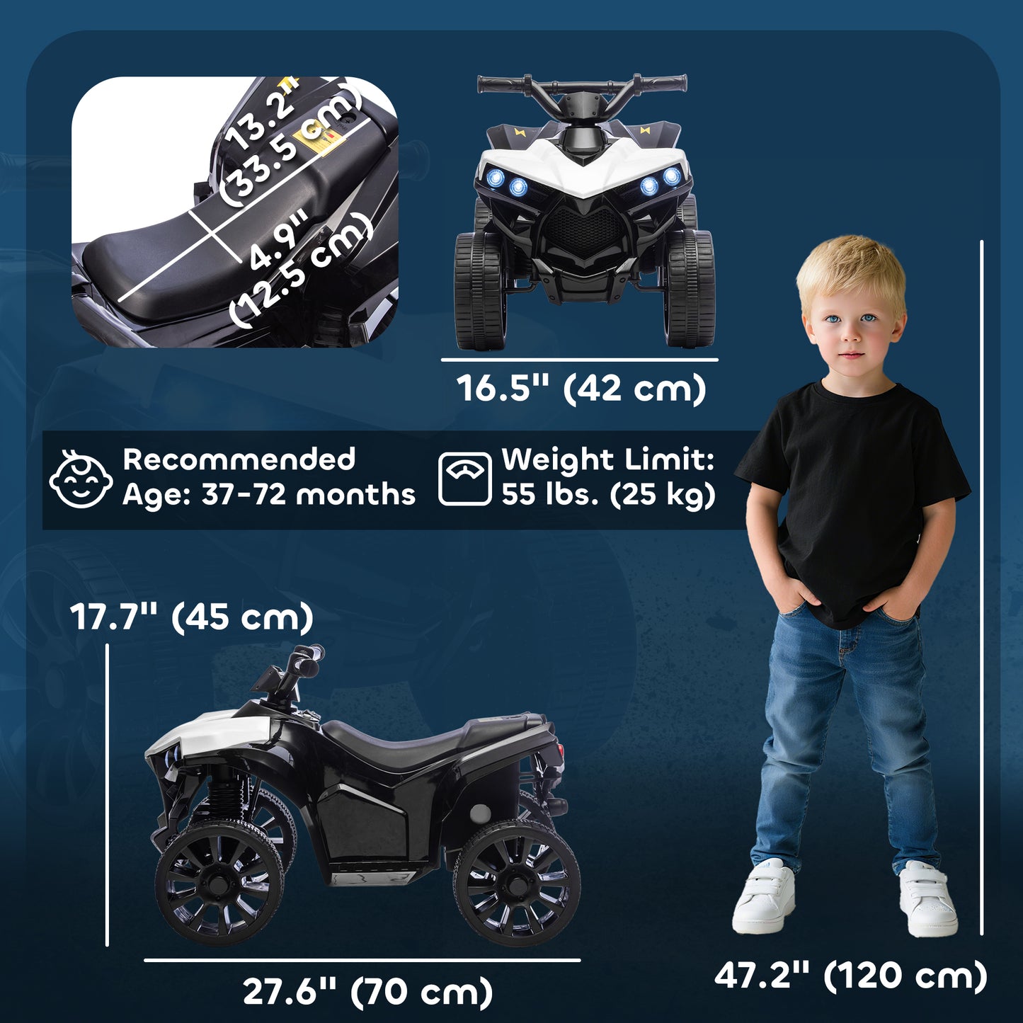 Qaba 6V Kids ATV, 4 Wheeler Electric Ride on Car with Music and LED Headlights, for Ages 37-72 Months Boys and Girls, Wh