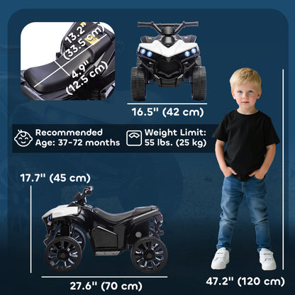 Qaba 6V Kids ATV, 4 Wheeler Electric Ride on Car with Music and LED Headlights, for Ages 37-72 Months Boys and Girls, Wh