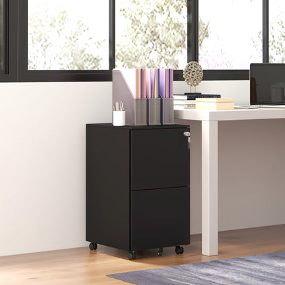 Vertical Steel Filing Cabinet on Wheels, 2-Drawer Lockable File Cabinet with Adjustable Hanging Bar for A4, Legal and Le