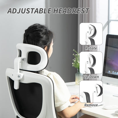 High Back Office Chair, Mesh Computer Desk Chair with Rotatable Headrest, Lumbar Back Support, Adjustable Height, Black