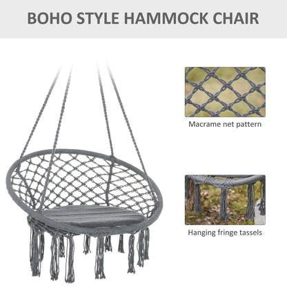 Patio Hammock Chair, Hanging Rope Hammock Swing for Indoor & Outdoor Use with Backrest, Cotton-Polyester Blend, Fringe T