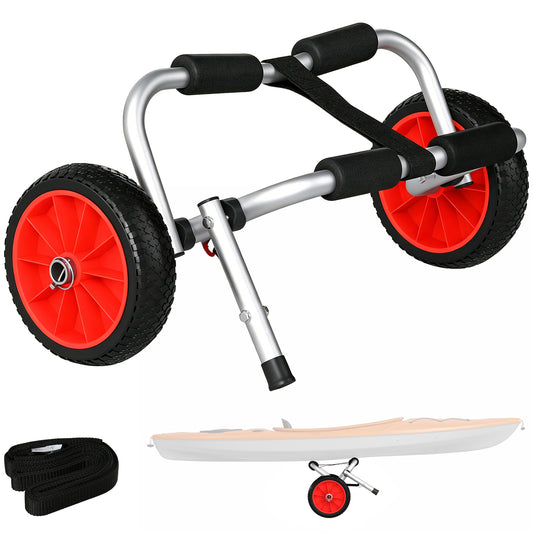 Soozier Kayak Cart, Foldable Canoe Trolley Cart with 10'' Solid Tires, Nonslip Support Foot & Tie-Down Straps, for Kayak