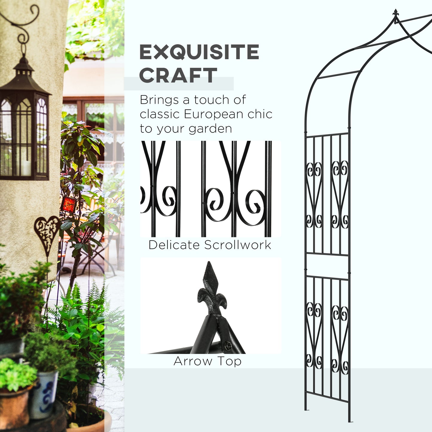 8.7FT Garden Arch Trellis, Outdoor Wedding Arbor for Ceremony with Scrollwork Design for Climbing Roses, Vines and Plant