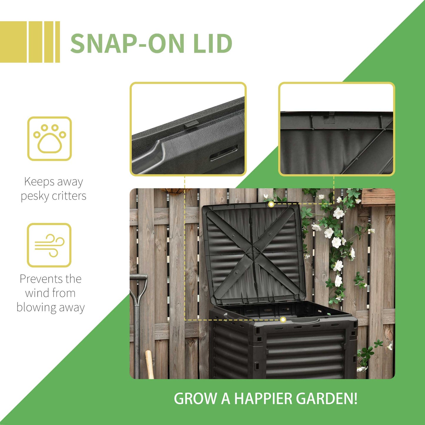 Garden Compost Bin Large Outdoor Compost Container 80 Gallon Fast Creation of Fertile Soil Aerating Compost Box, Easy As