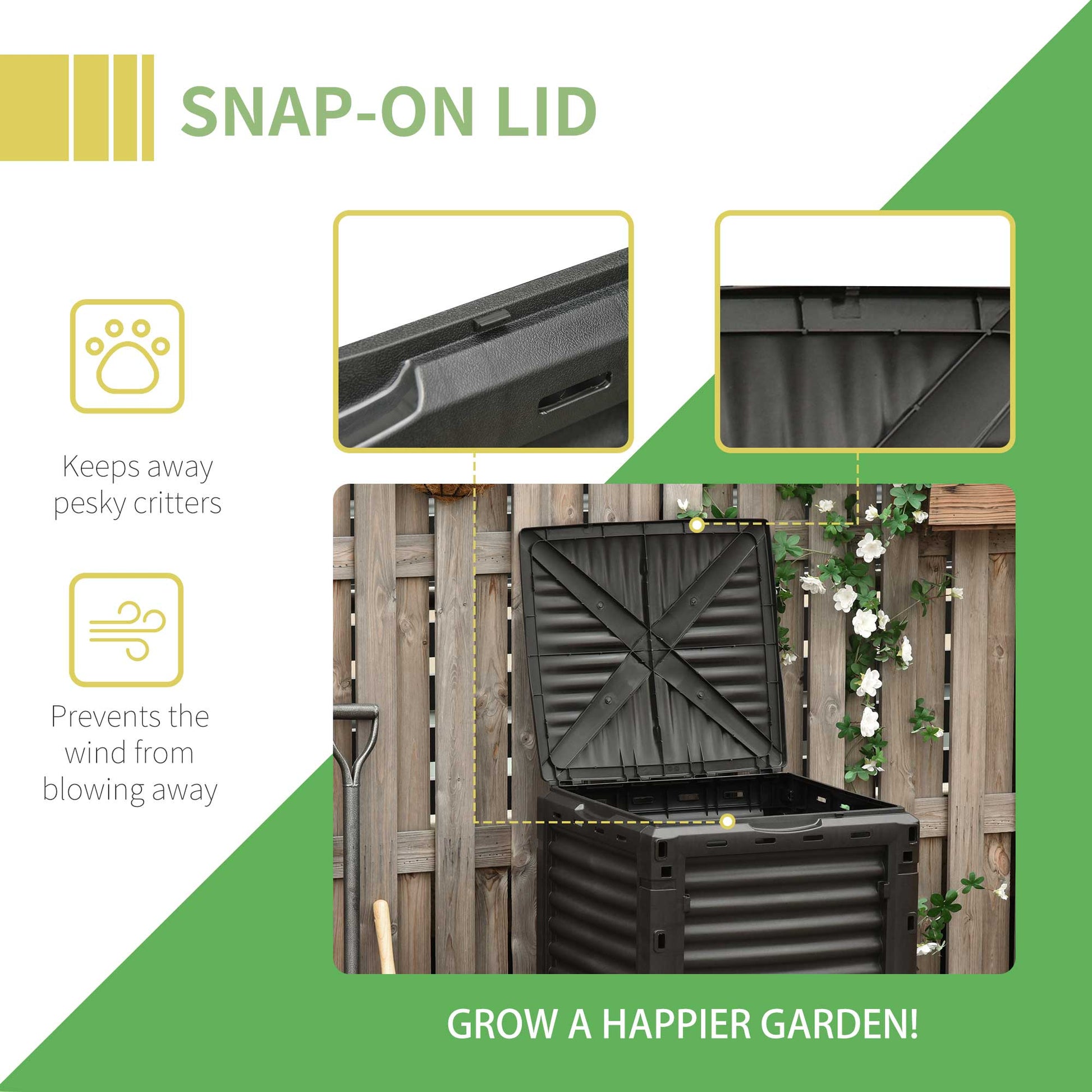 Garden Compost Bin Large Outdoor Compost Container 80 Gallon Fast Creation of Fertile Soil Aerating Compost Box, Easy As