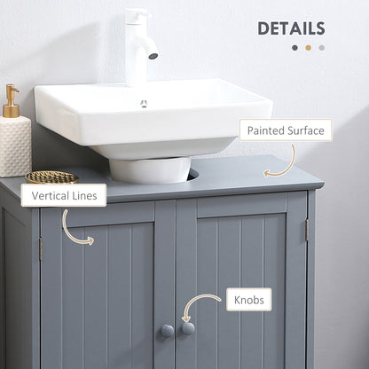 Bathroom Vanity, 24" Pedestal Sink Bathroom Vanity Furniture with 2 Doors and Shelf, Grey