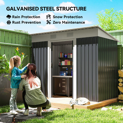 7' x 4' Outdoor Storage Shed, Metal Garden Tool Storage House Organizer with Lockable Sliding Doors and Vents for Backya