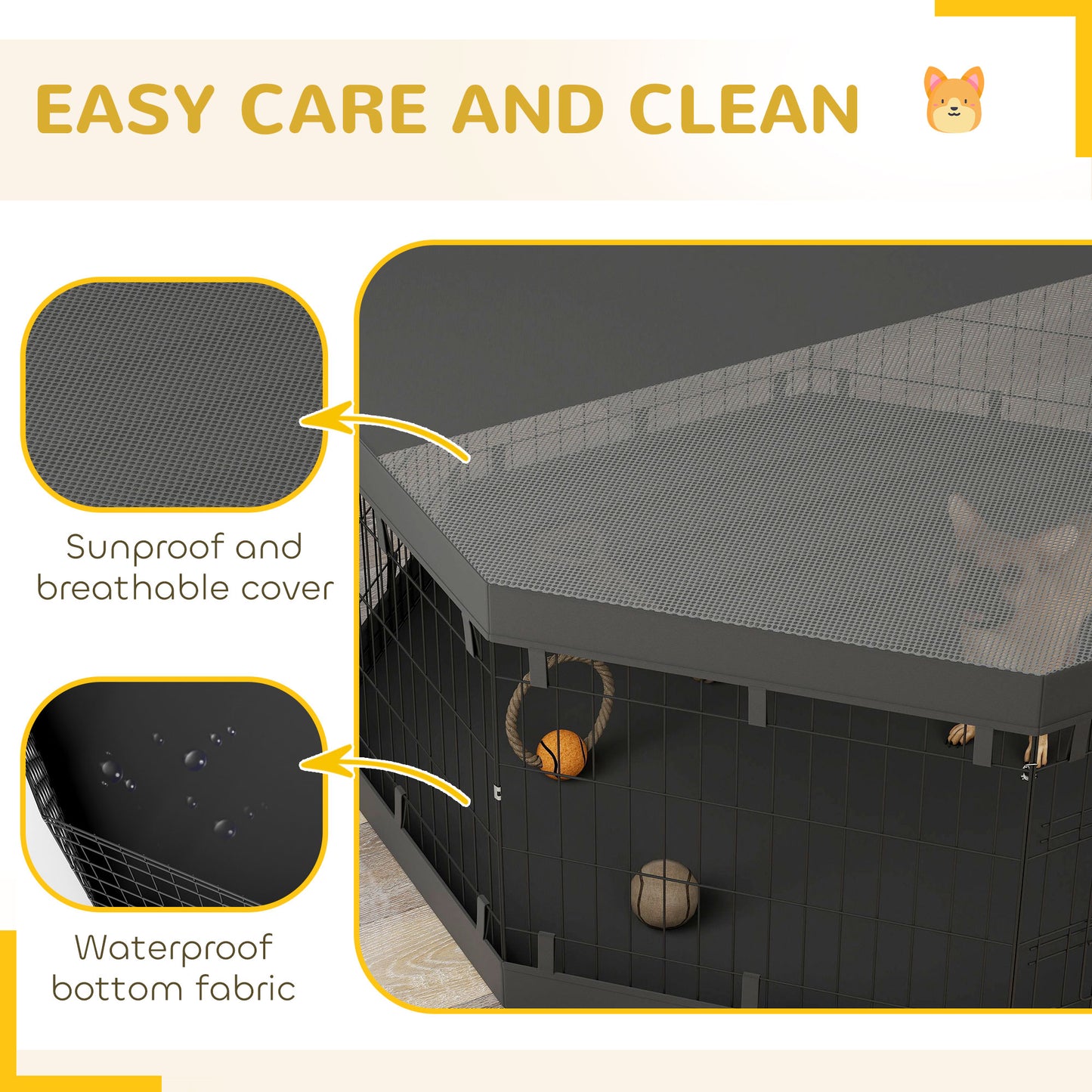 8 Panels Foldable Dog Playpen with Bottom Pad & Top Cover, 24" High
