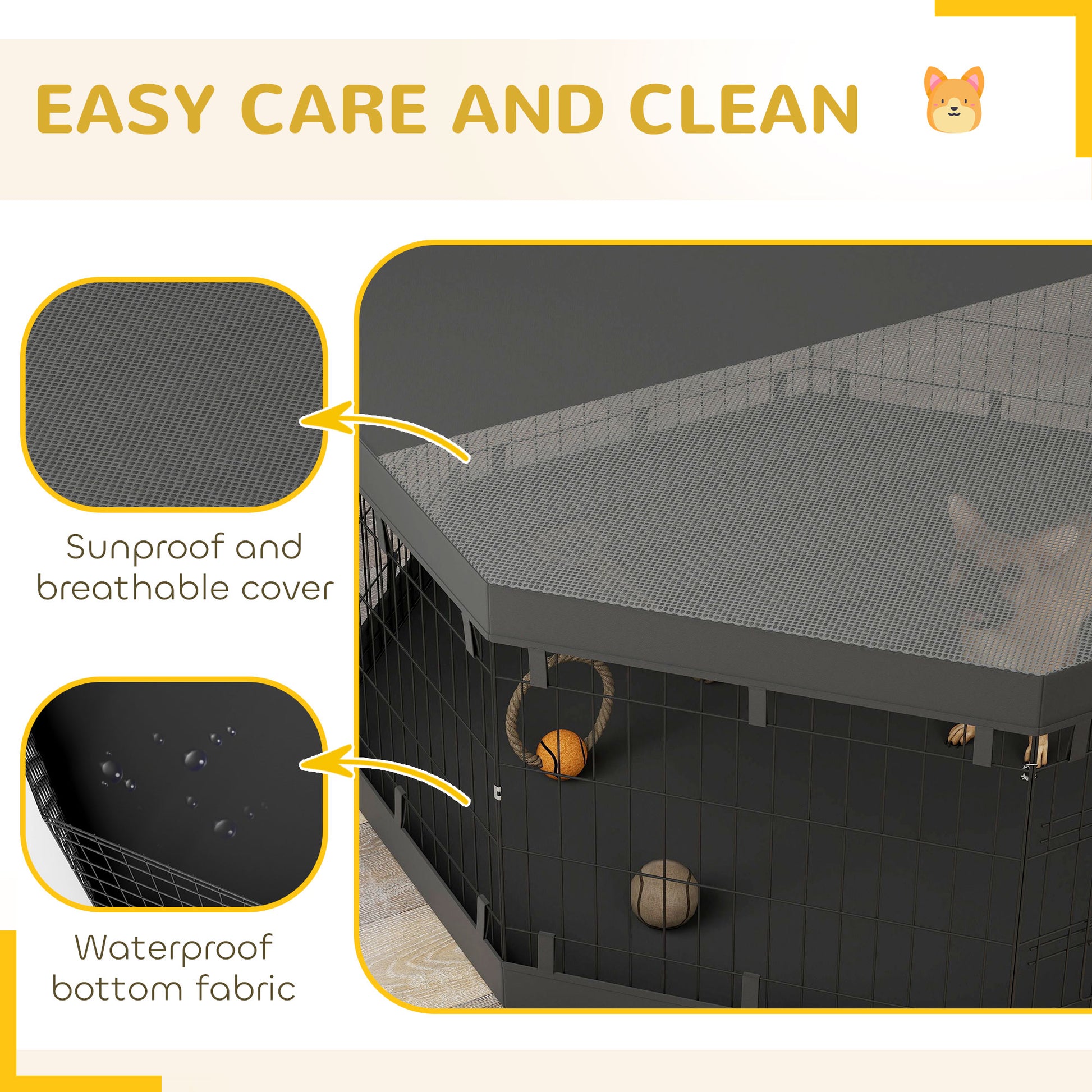 8 Panels Foldable Dog Playpen with Bottom Pad & Top Cover, 24" High