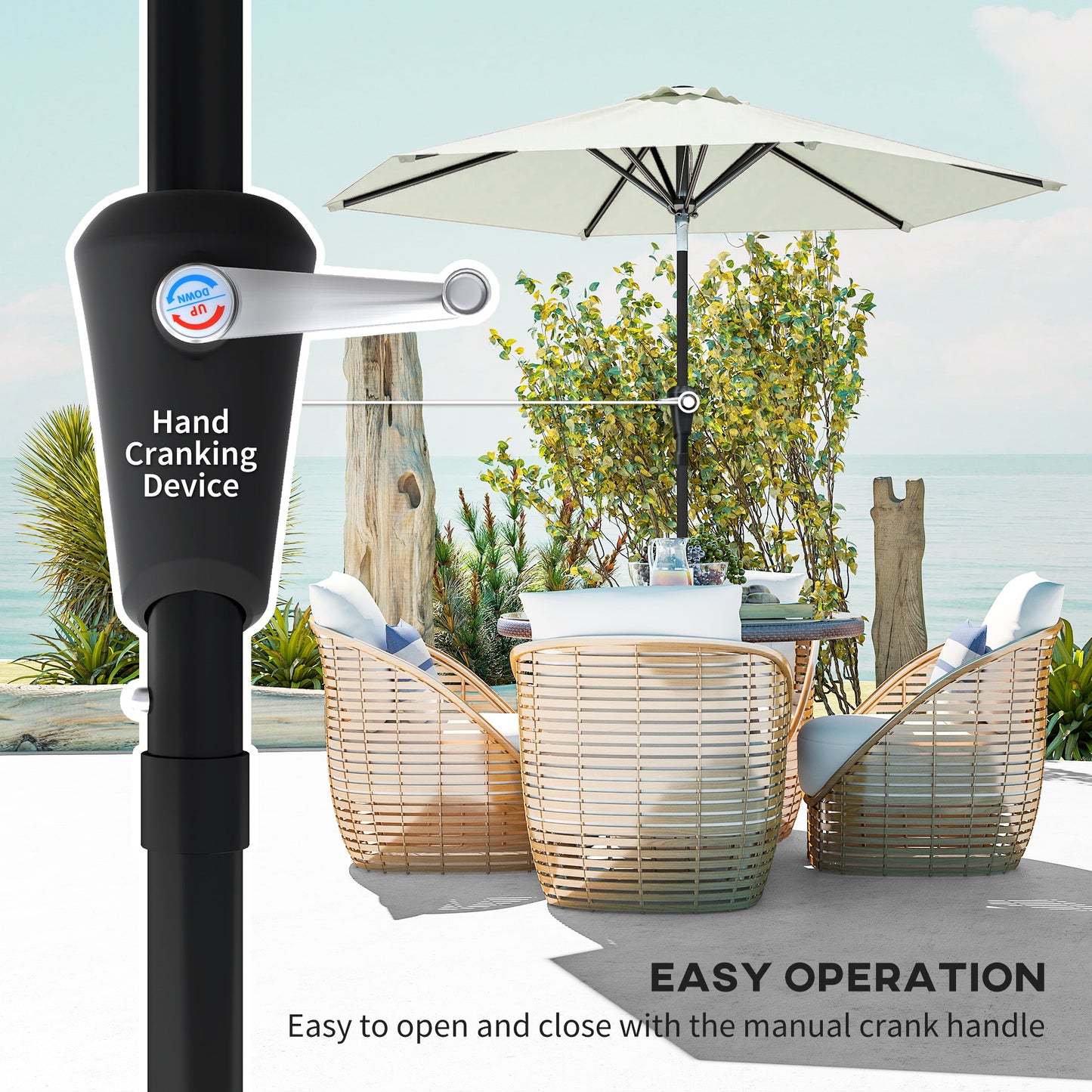Patio Sun Umbrella, Outdoor Parasol with 6 Ribs, Cream White