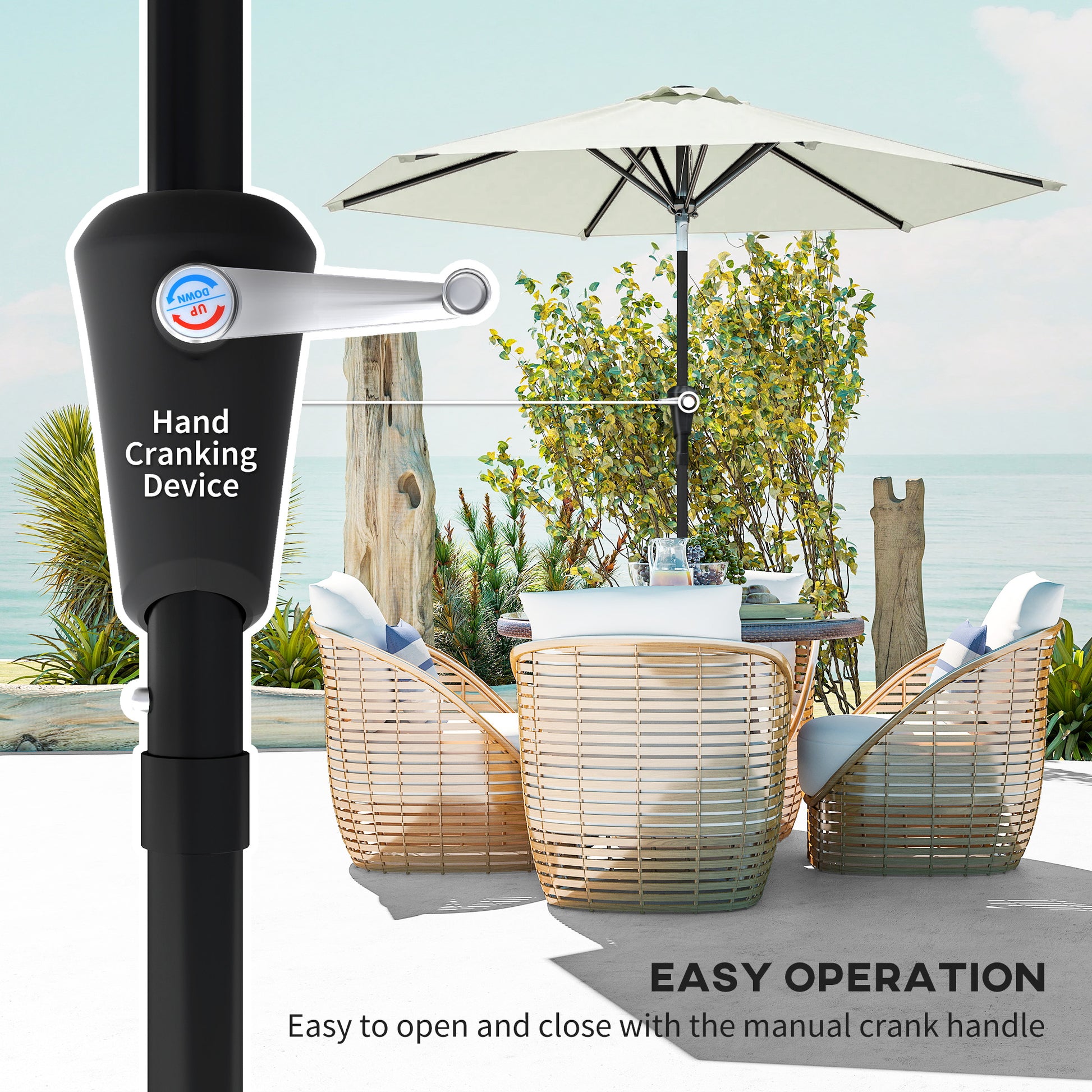 Patio Sun Umbrella, Outdoor Parasol with 6 Ribs, Cream White