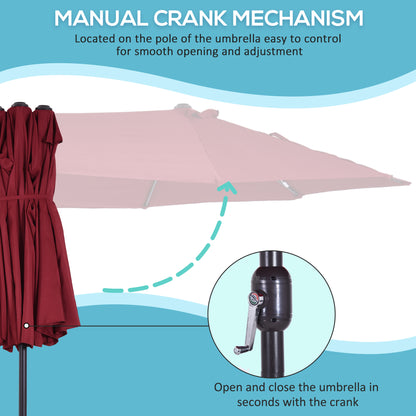 15ft Double-sided Patio Umbrella with Twin Canopy, Extra Large Outdoor Parasol with Crank for Pool, Deck, Market, Wine R
