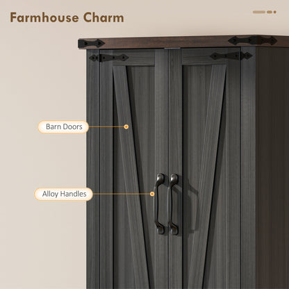 72" Pantry Cabinet, Farmhouse Freestanding Kitchen Storage Cabinet with Adjustable Shelves for Dining Room, Black