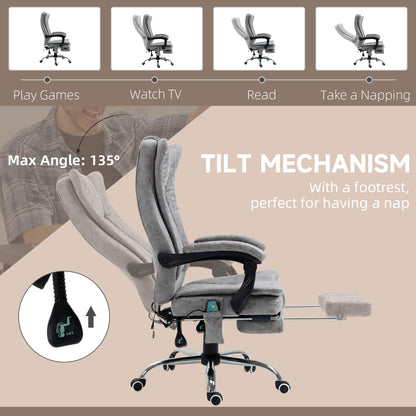 Office Chair 6-point Vibration Massage Chair Micro Fiber Recliner with Retractable Footrest Grey