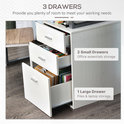 47" Computer Desk Writing Table Workstation with Multi-Use Reversible File Drawers Metal Frame Home Office Furniture, Wh