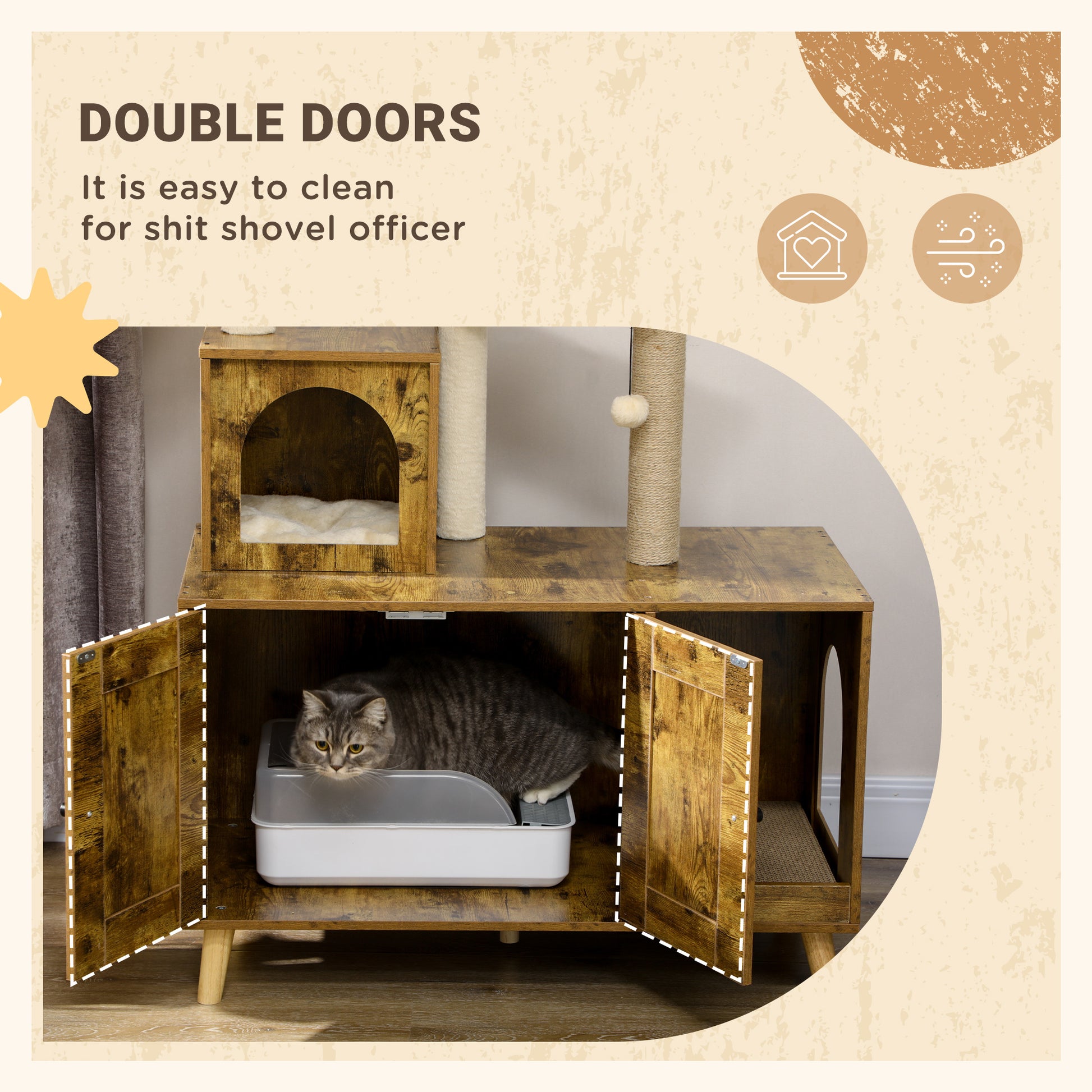 Litter Box Enclosure with Cat Tree Tower, Hidden Cat Washroom Furniture with Condo, Scratching Posts, Large Platform, Ha