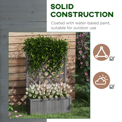 Wood Planter with Trellis for Vine Climbing, Raised Garden Bed to Grow Vegetables for Backyard, 28" x 11" x 46", Grey