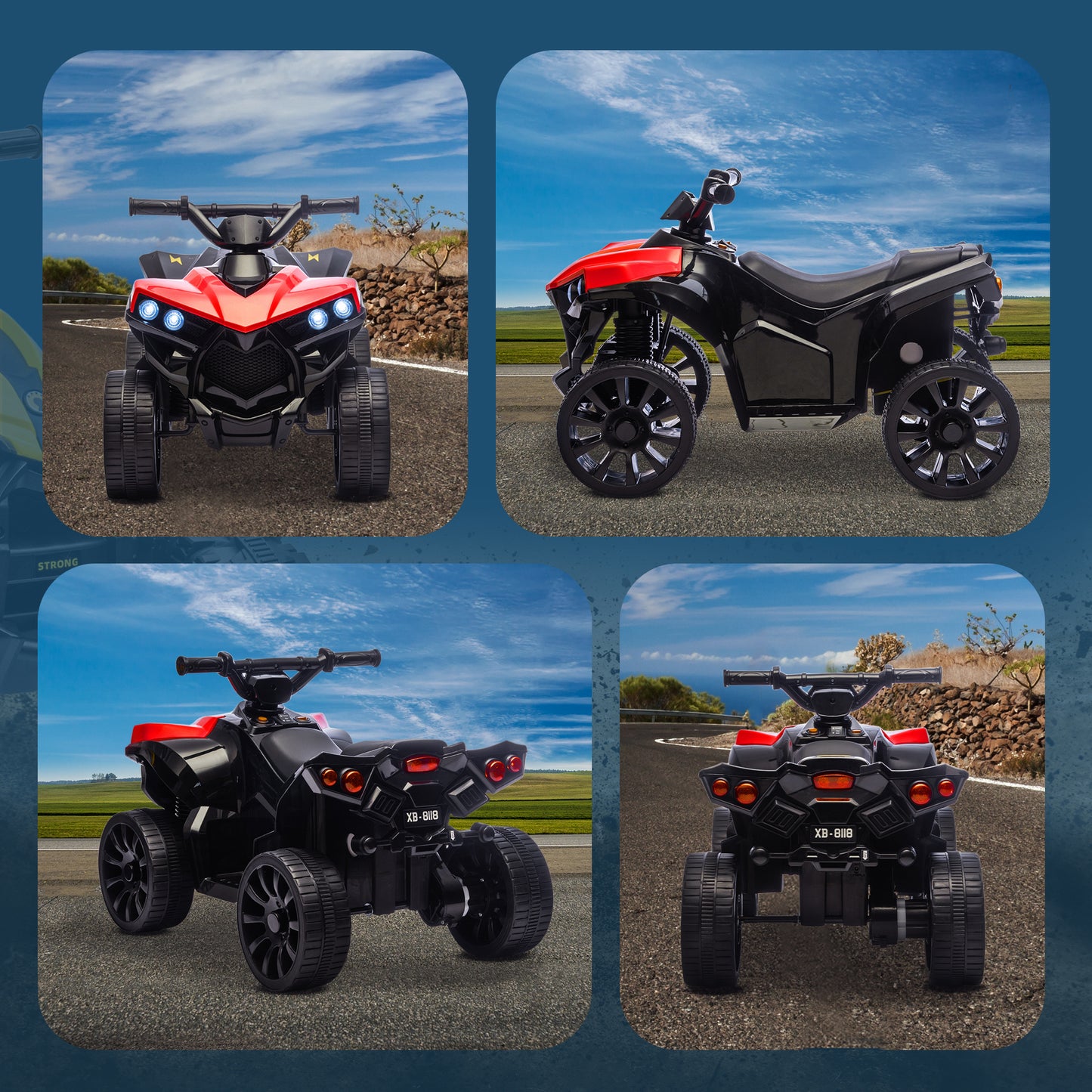 Qaba 6V Kids ATV, 4 Wheeler Electric Ride on Car with Music and LED Headlights, for Ages 37-72 Months Boys and Girls, Re