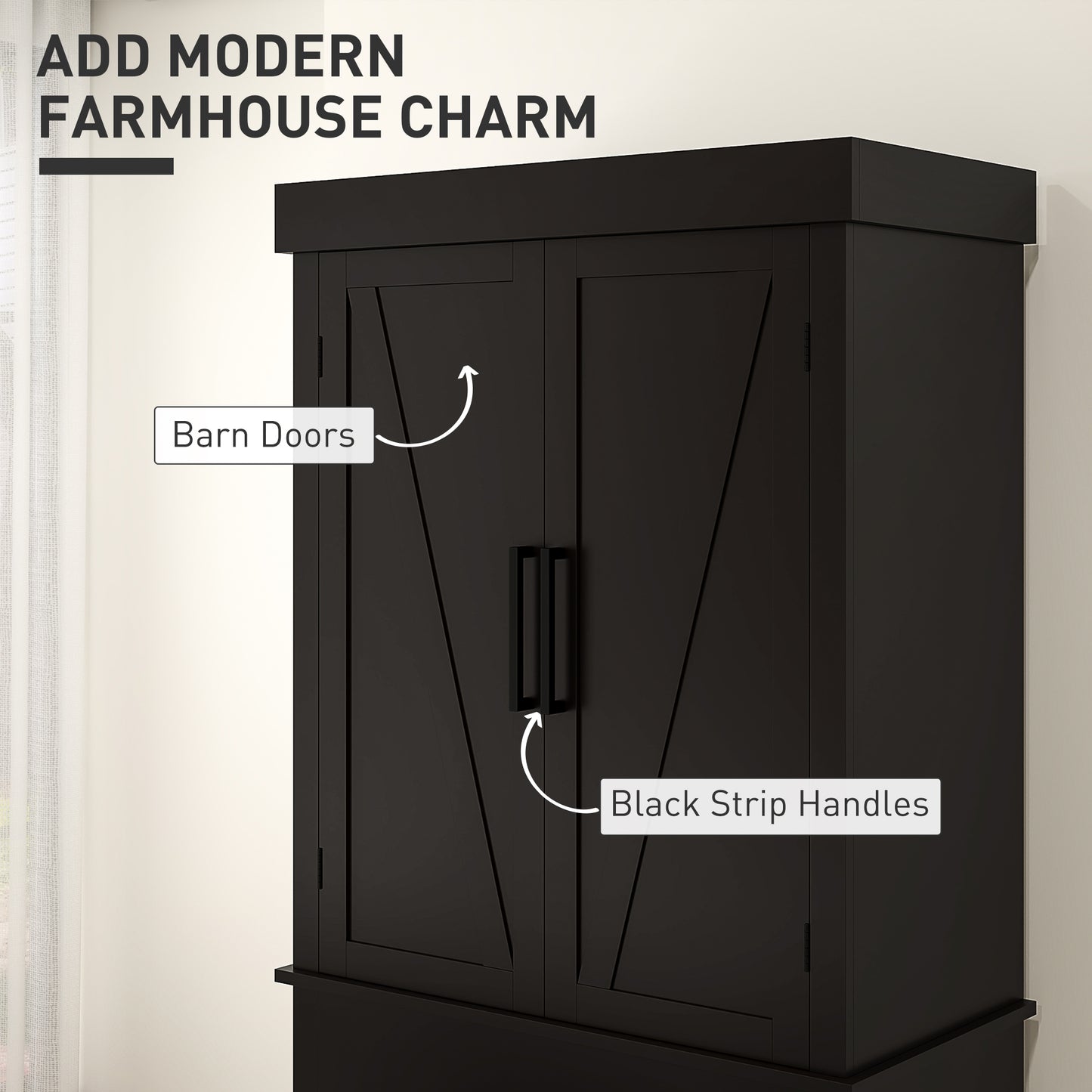 72" Kitchen Storage Cabinet, Farmhouse Kitchen Pantry Cabinet with 4 Barn Doors, Drawer, Adjustable Shelves, Black