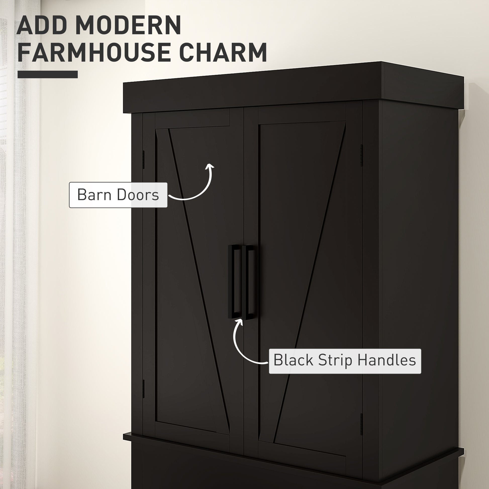 72" Kitchen Storage Cabinet, Farmhouse Kitchen Pantry Cabinet with 4 Barn Doors, Drawer, Adjustable Shelves, Black