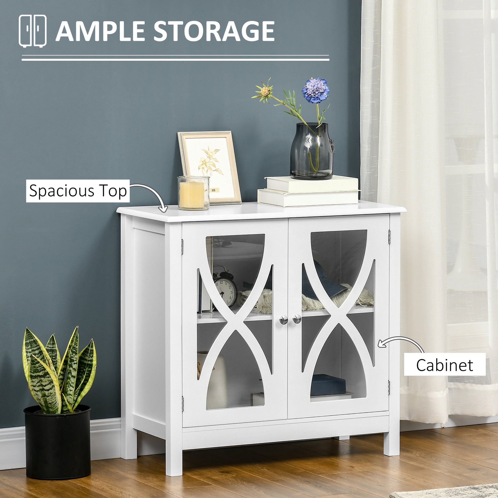 Kitchen Sideboard, Glass Door Buffet Cabinet, Bathroom Storage Cabinet with Adjustable Storage Shelf for Dining Room, Li