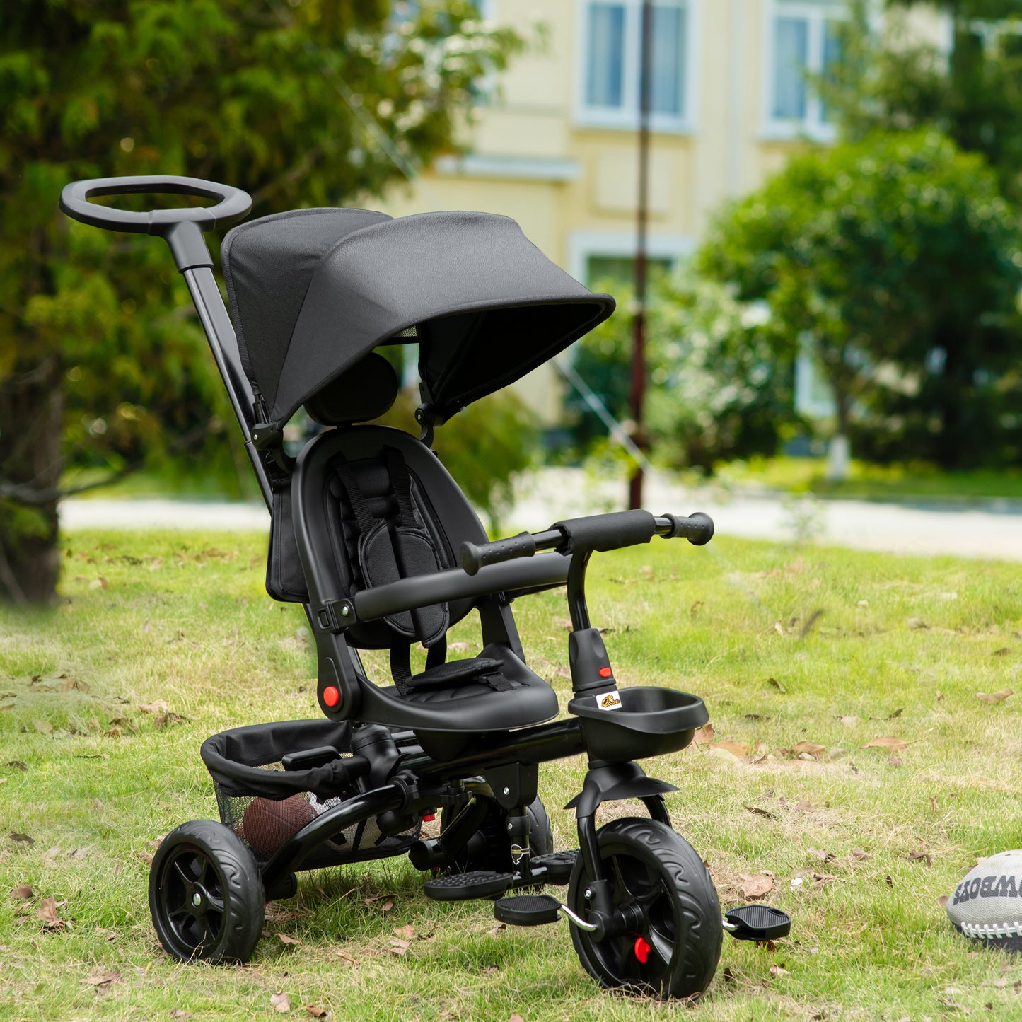 Qaba Tricycle for Toddler 5 in 1 Kids Trike, Foldable Converts Stroller to Toddler Bike, Adjustable Backrest & Curved Ca