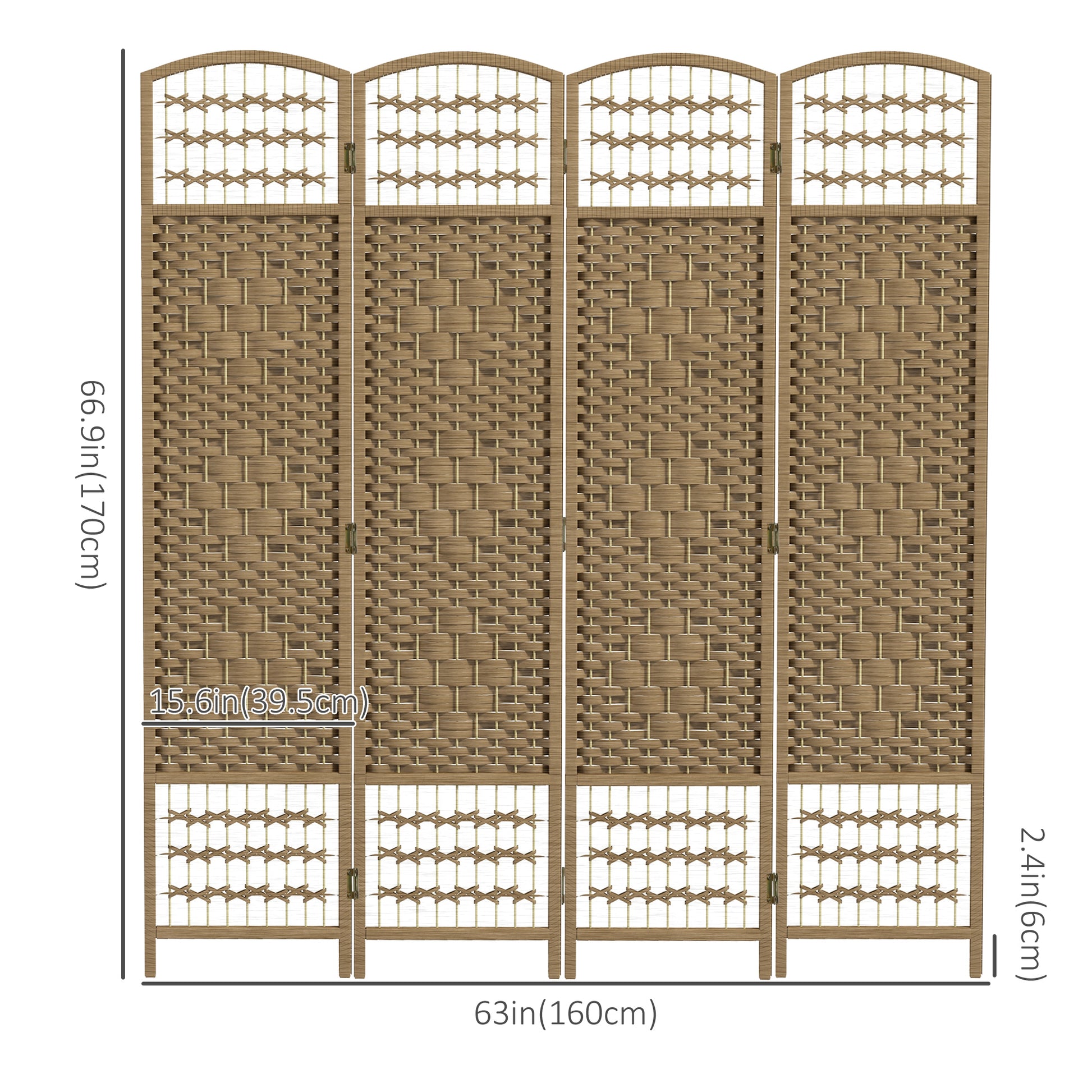 4 Panel Folding Room Divider, Portable Privacy Screen, Wave Fiber Room Partition for Home Office, Natural
