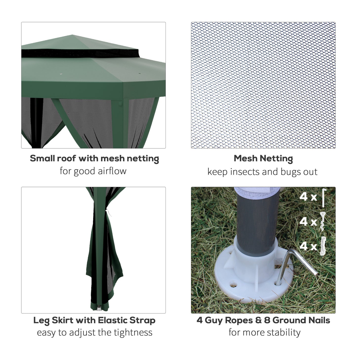 10' x 10' Outdoor Canopy Tent Party Tent with Mesh Netting and Double Tier Roof for Backyard, Garden, Patio, Green
