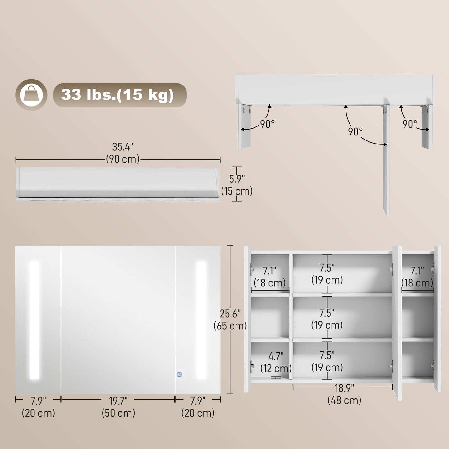 Medicine Cabinet with Mirror, Wall Mounted Bathroom Mirror Cabinet with Adjustable Shelf, USB Charge, High Gloss White