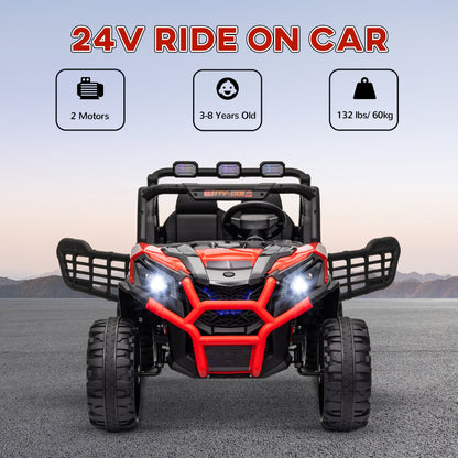 Qaba 2 Seater 24V Electric Car for Kids w/ Remote Control, 3 Speed, LED Lights, Music, Horn, Spring Suspension, Red