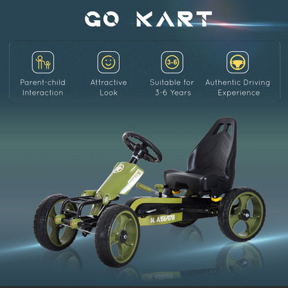 VarietyKart Pedal Go Kart with Adjustable Seat, EVA Tyres, Safety Handbrake, for Ages 3-6 Years Old, Green