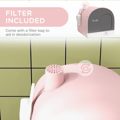 Cat Litter Box with Lid, Removable Tray, Scoop, Filter, Pink