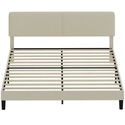 King Size Bed Frame with Adjustable Upholstered Headboard Platform Bed Frame Wood Slat Support Noise Free Light Grey